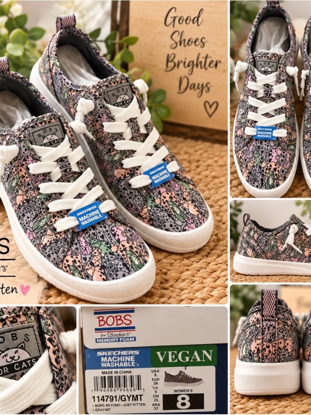 Women’s Pink Multi Floral Sneakers - Size 8 box included